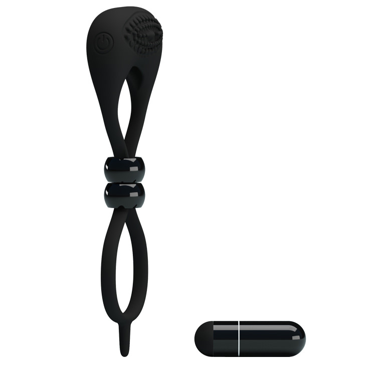 Anel Peniano Ajust�vel em Silicone Preto com Vibrador e bot�es de controle