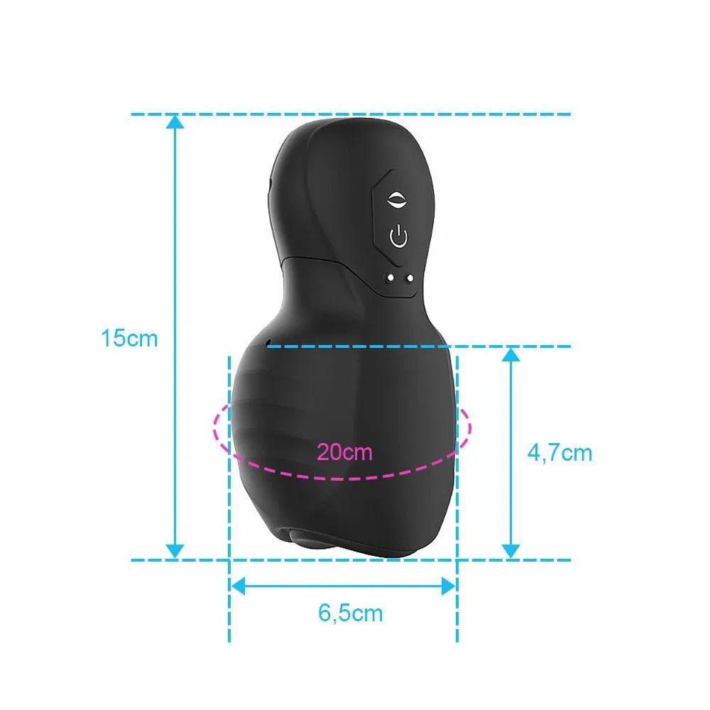 Masturbador Masculino Payne em silicone preto, vista superior com foco na parte eletr�nica e bot�es