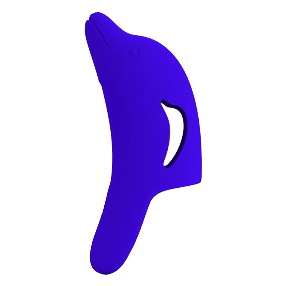 Dedeira Estimuladora Recarreg�vel Delphini Azul em silicone, vis�o frontal. Produto em formato de golfinho, vibrador de dedo. Cor azul vibrante.