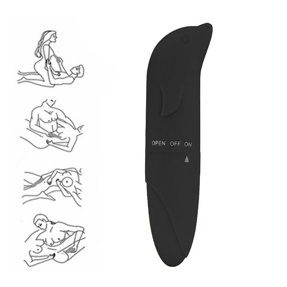 Vibrador Ponto G Pl�stico R�gido com Formato de Golfinho Preto - �ngulo Inferior