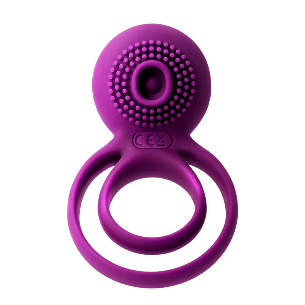 Anel Peniano em Silicone Tammy, P�nis e Escroto 5 Velocidades Roxo | Vista frontal do anel e estimulador de clit�ris