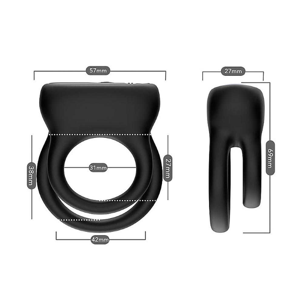Anel Peniano e Escrotal com Vibrador, vista da porta de carregamento magn�tica USB e dos bot�es de controle