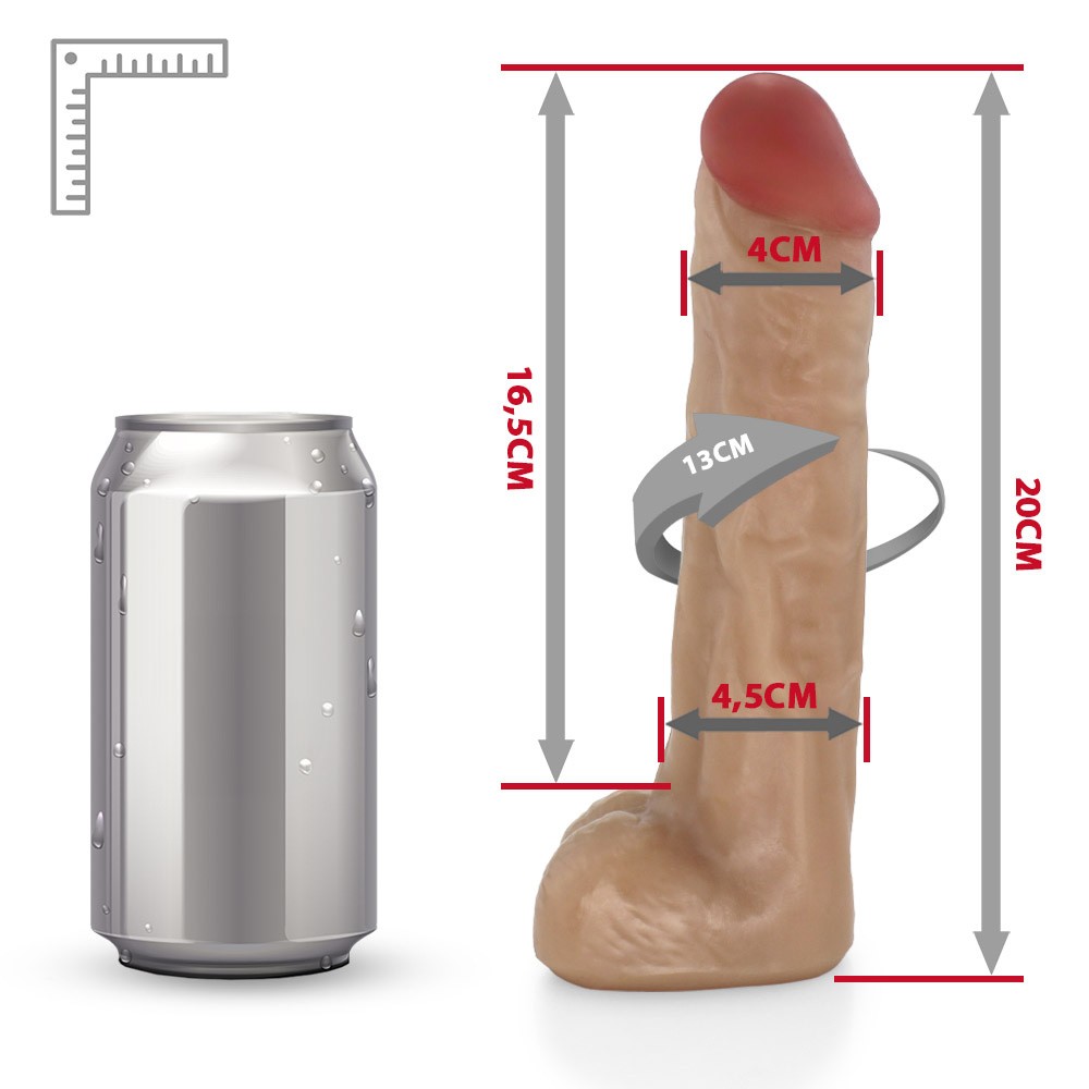 Close-up da base de encaixe do p�nis real�stico Eros bege na cinta, mostrando os bot�es de fixa��o.