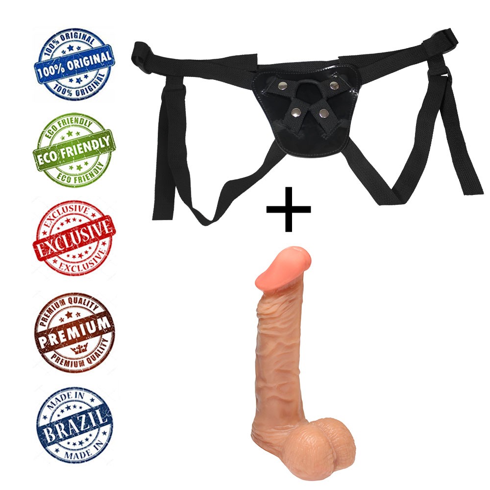 Detalhe do p�nis real�stico Zeus da cinta peniana em PVC Toque Macio, com textura e cor bege realistas.