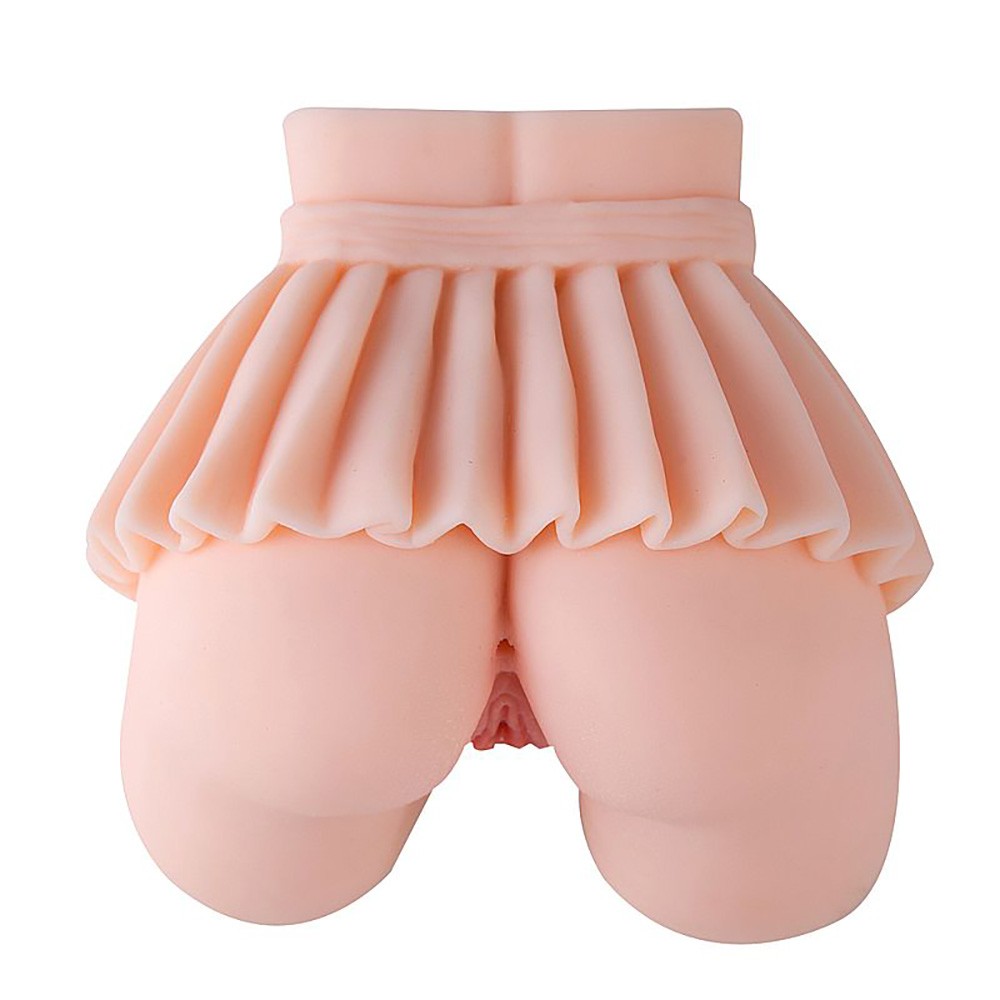 Masturbador Vagina e �nus em Cyberskin com Saia Pleated Shirt Bege, vista traseira da saia e detalhe do canal anal