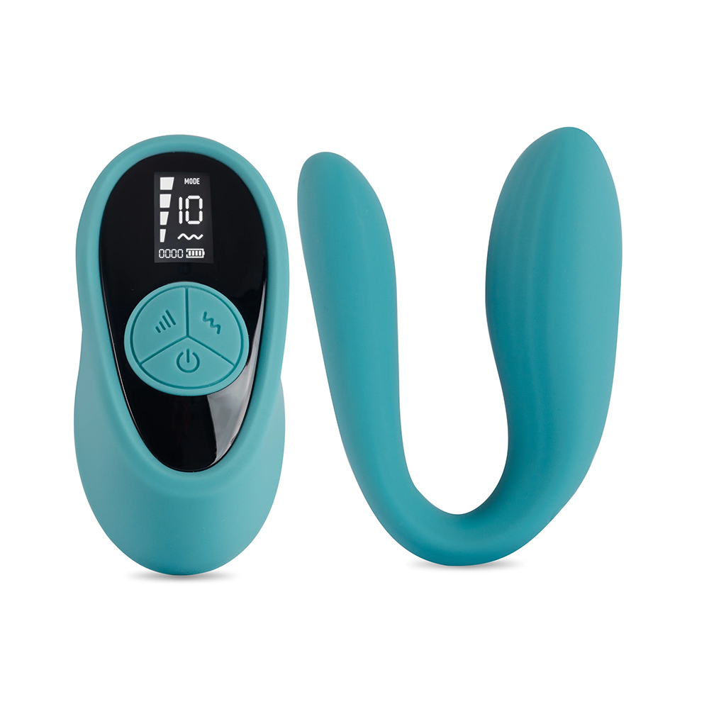 Vibrador para Casal Recarreg�vel em Silicone Couple Cyan e seu controle remoto sem fio, separados