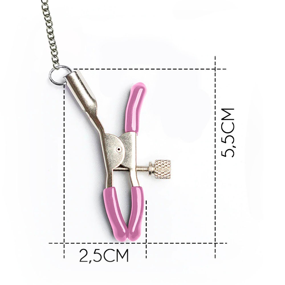 Prendedor de Mamilo Ajust�vel Rosa em uma pose din�mica, enfatizando o design de metal e a facilidade de manuseio