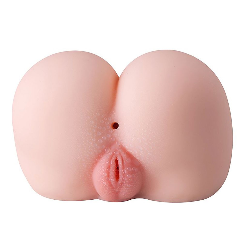 Vista frontal do masturbador bumbum Marie bege, mostrando os orif�cios da vagina e do �nus