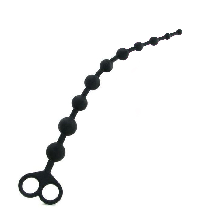 Conjunto de Bolinhas Anais em Silicone Preto em perspectiva, evidenciando o cord�o flex�vel e as esferas de tamanhos variados