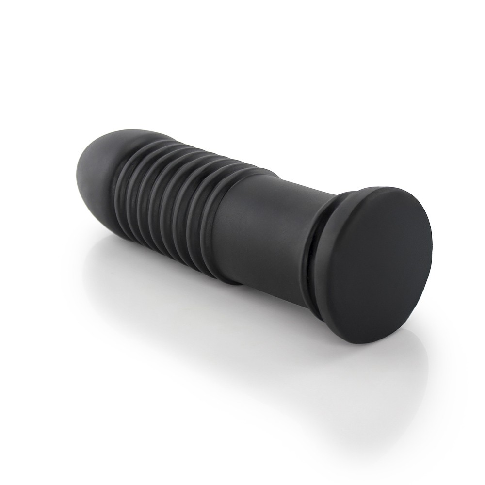 Plug Anal Mola de PVC flex�vel preto em vista superior, mostrando o design ergon�mico e a base de seguran�a