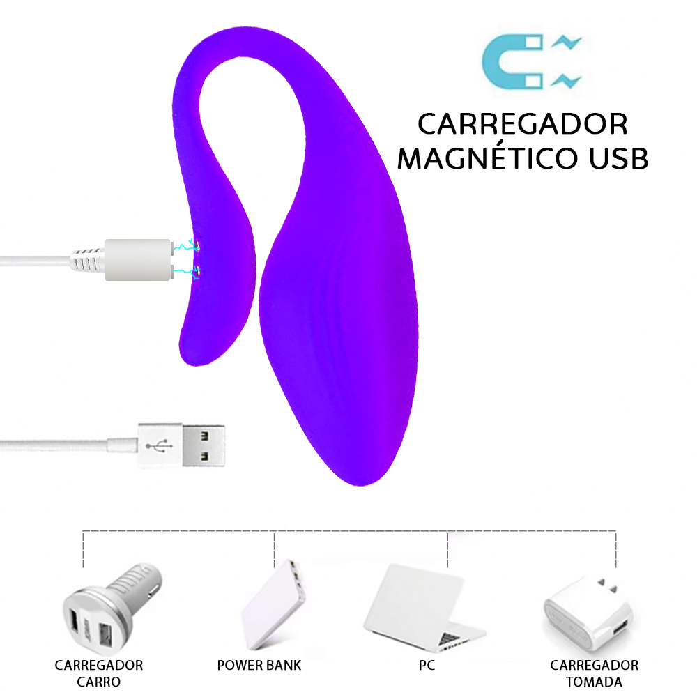 Vibrador para Casal Recarreg�vel em Silicone Roxo, com design ergon�mico, suave ao toque.