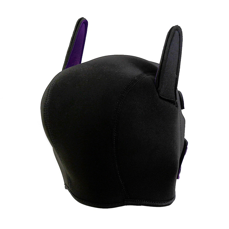 M�scara de Cachorro Fetichista em Neoprene Roxo - Vista traseira com fivelas de ajuste