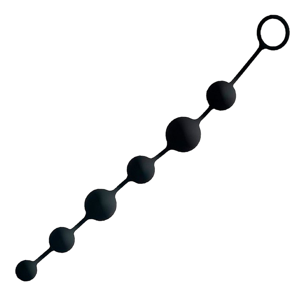 Cord�o Anal Progressivo com 6 Bolas em Silicone Flex�vel e Toque Aveludado Preto em close-up, destacando a textura aveludada