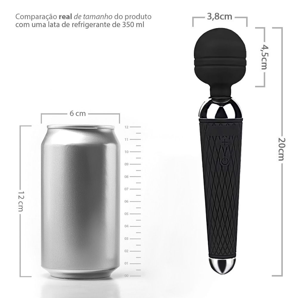 Vis�o geral do Massageador Er�tico Recarreg�vel em Silicone Pima Preto, mostrando seu formato anat�mico, textura do silicone e a base met�lica.