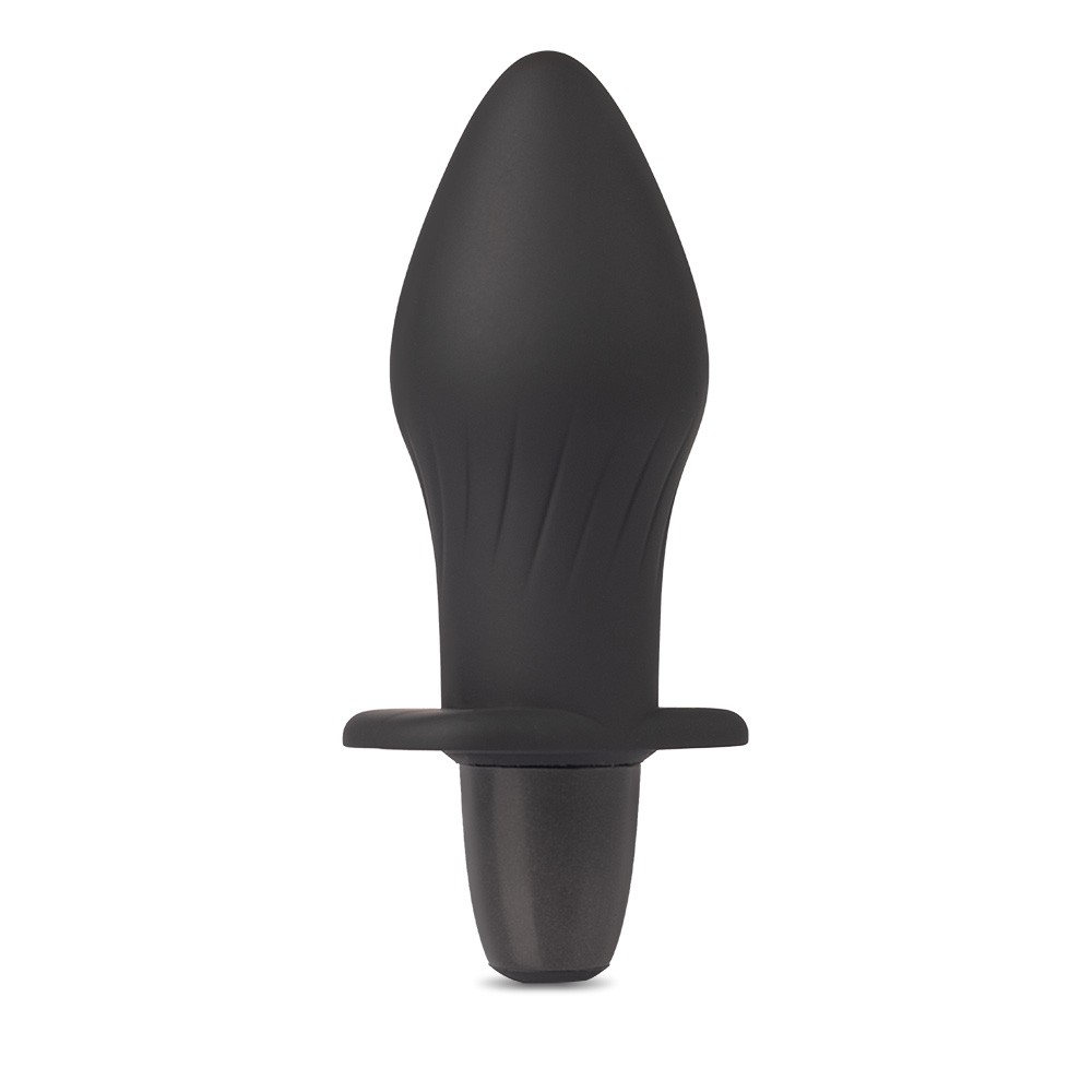 Plug anal Gblack Preto de silicone com vibrador em vista frontal, destacando design e superf�cie lisa