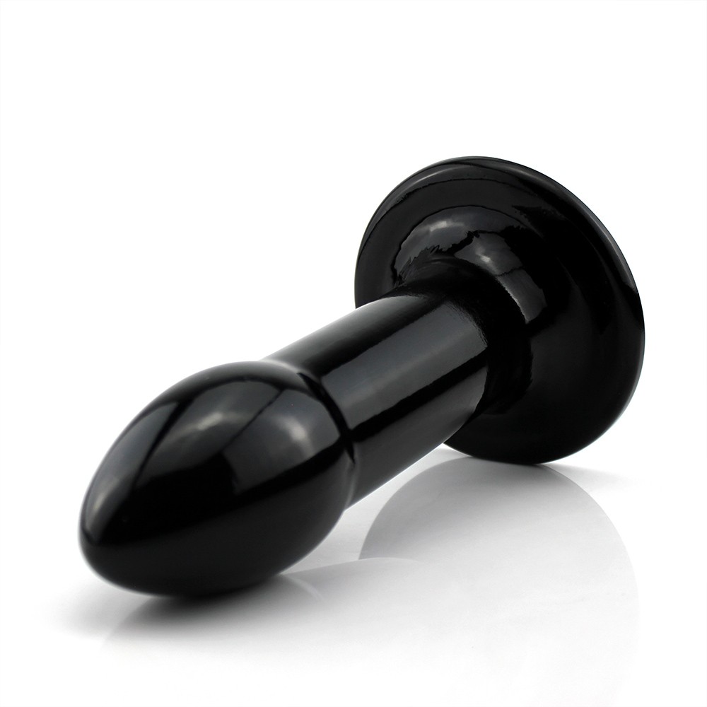 Plug Anal Grande Flex�vel Thunder preto em vista diagonal, destacando a ponta afilada, a base e o acabamento brilhante