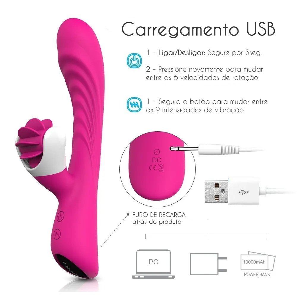 Vibrador Duplo em Silicone Recarreg�vel Pink, detalhe do simulador de sexo oral