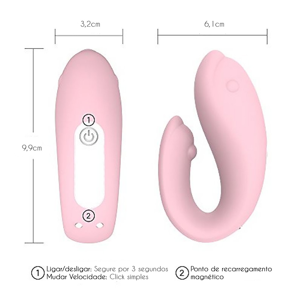 Vibrador para Casal Golfinho Recarreg�vel Winter em Silicone Rosa, detalhe da textura do silicone