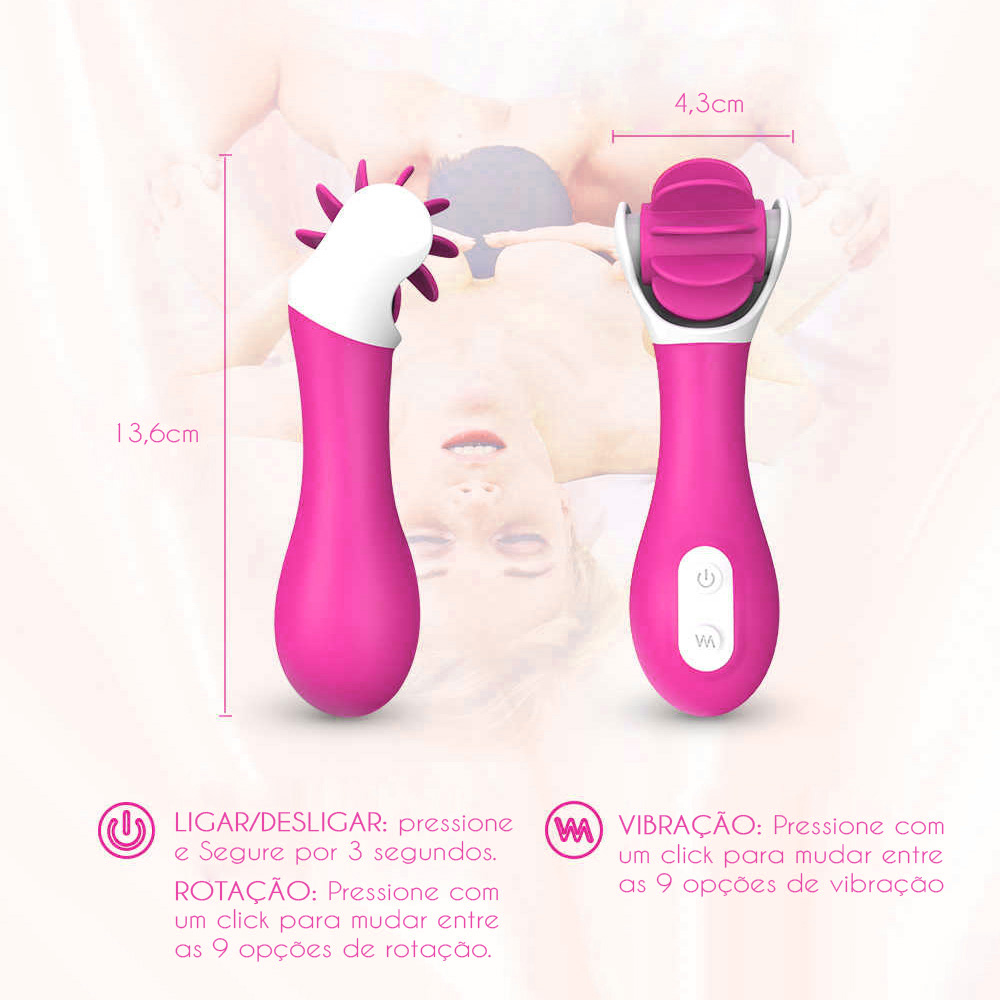 Simulador oral de silicone com medidas e botoes de controle de vibra��o e rota��o