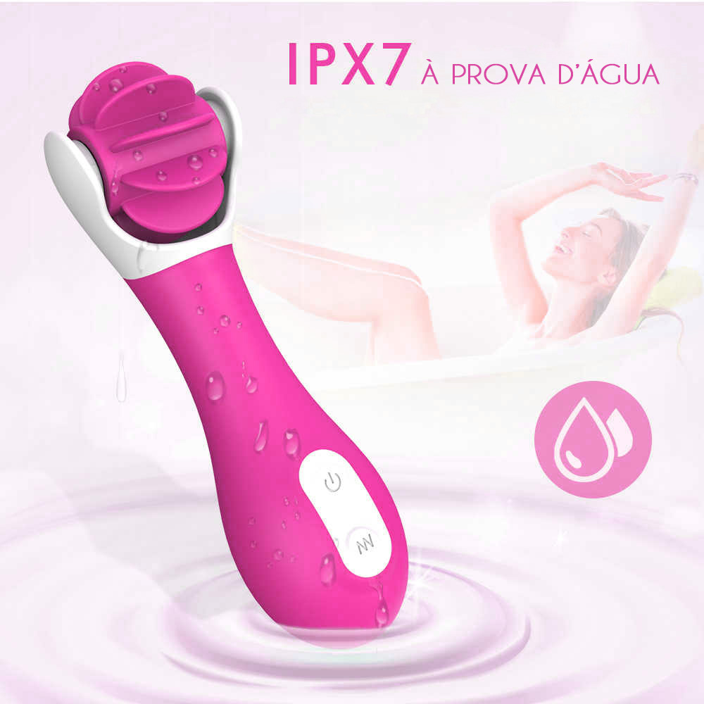Simulador rotacional em silicone pink com detalhes do rolo estimulador
