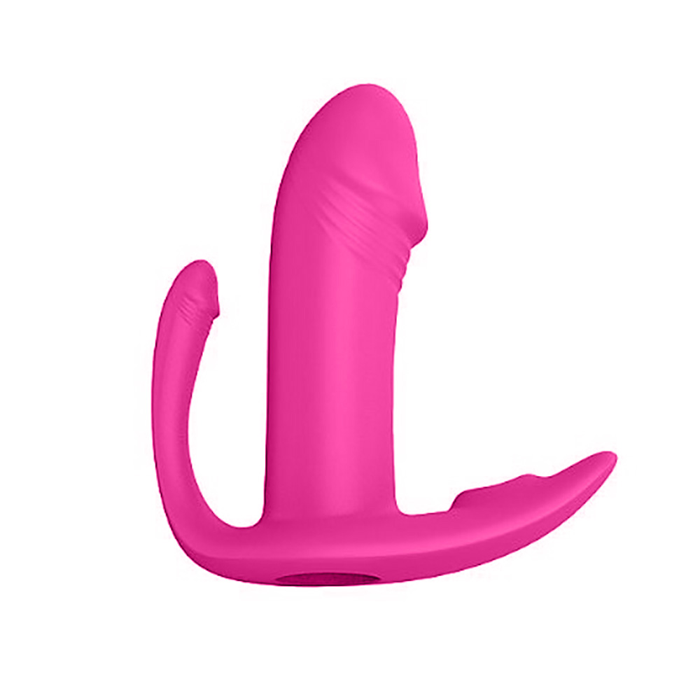 Vibrador Duplo Didi Pink com detalhes de funcionamento do controle remoto.