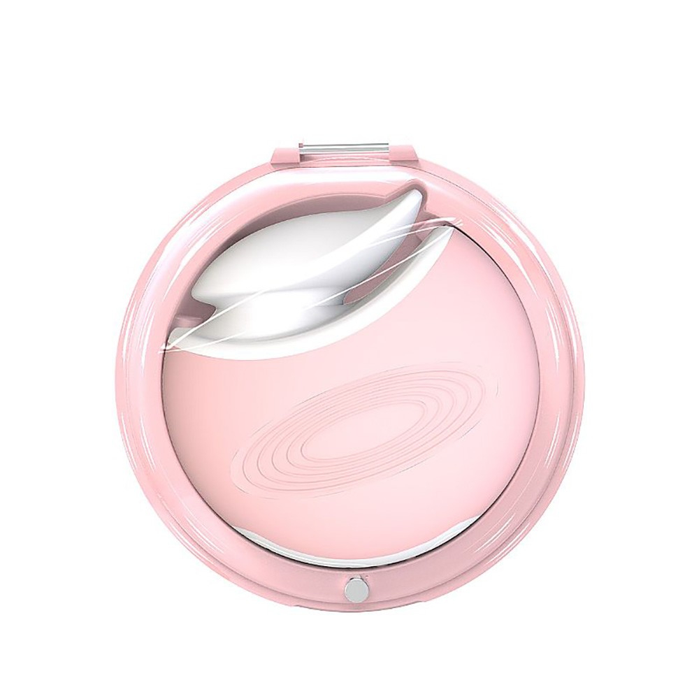 Vista superior do Vibrador para Clit�ris Recarreg�vel em Silicone Rosa dentro da case fechada, mostrando o design compacto