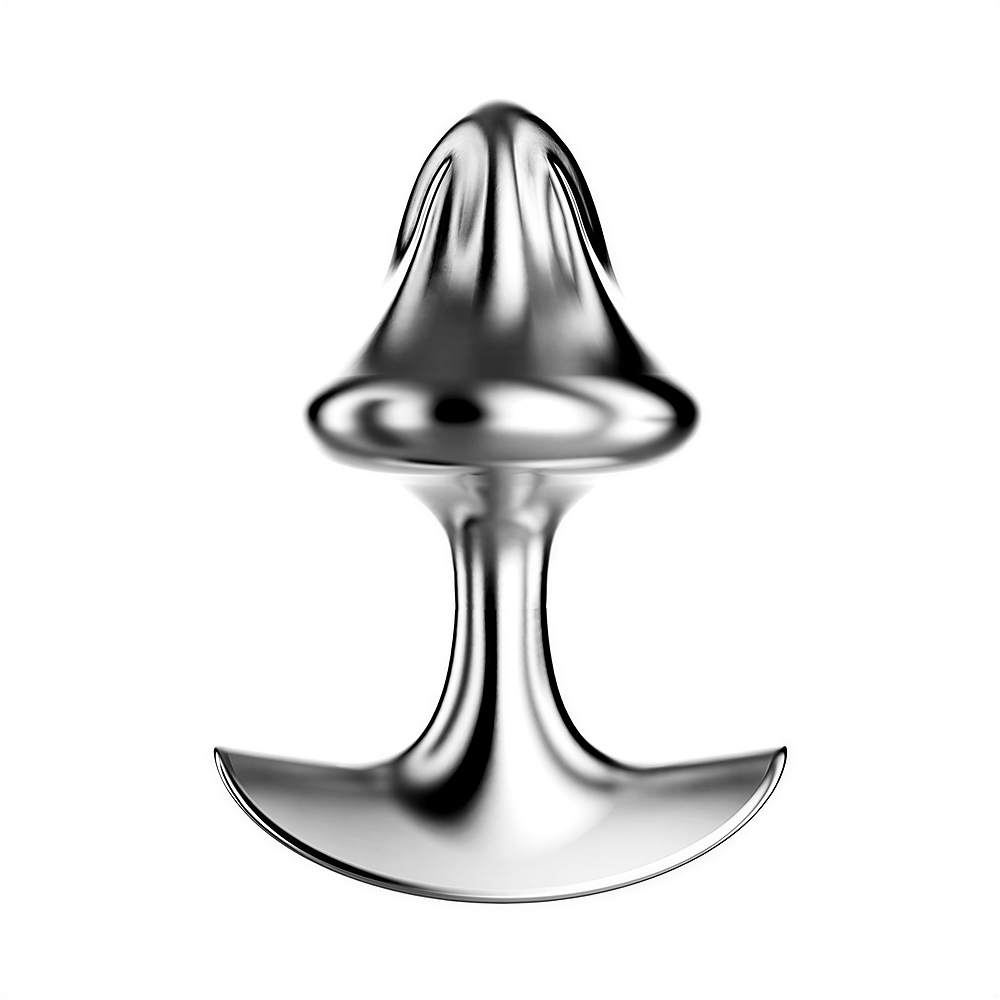 Plug Anal em A�o Inoxid�vel Prata com Joia Vermelha em vista frontal levemente angulada, real�ando a base de seguran�a