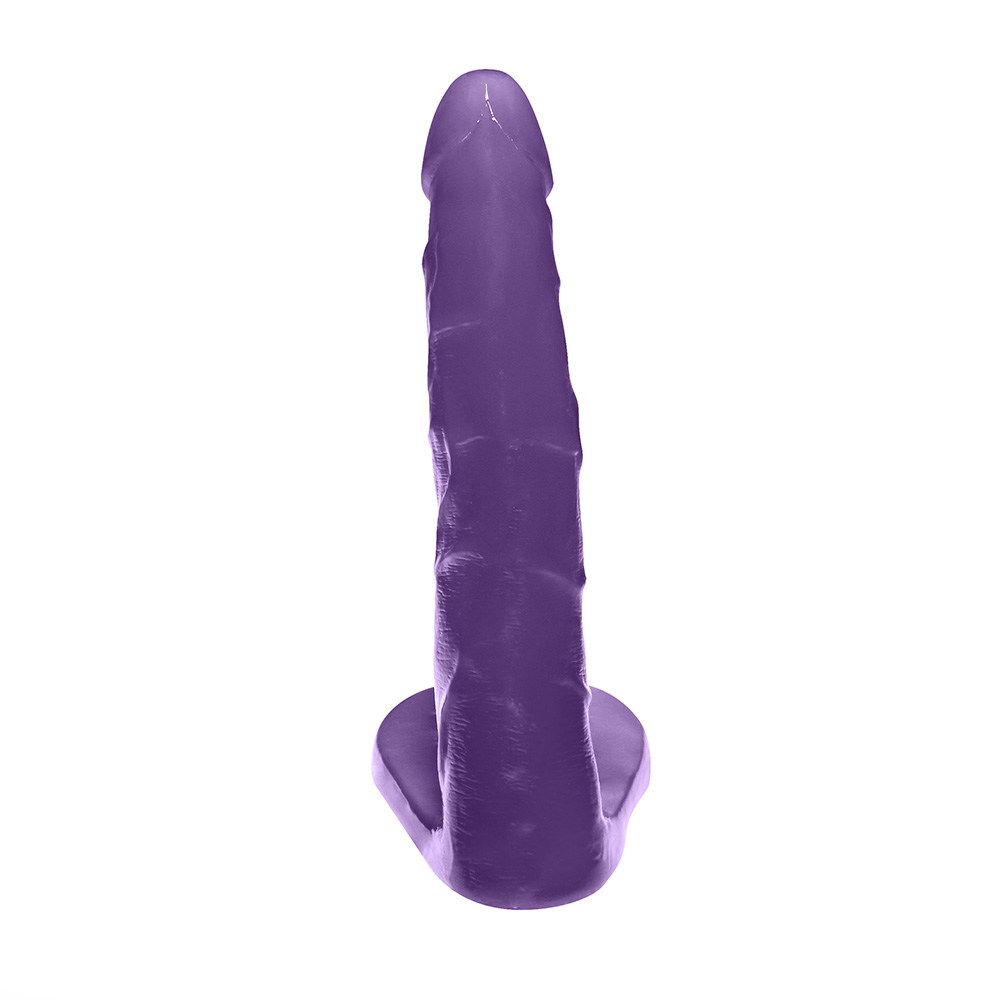 Anel Companheiro Real�stico Longo Roxo - Vista da ponta real�stica e comprimento para penetra��o profunda
