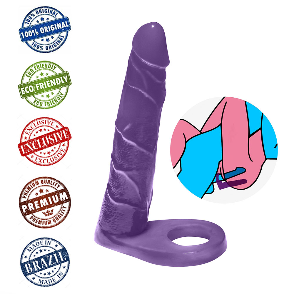 Anel Companheiro Real�stico Longo Roxo - Vista da curvatura e corpo texturizado em PVC flex�vel