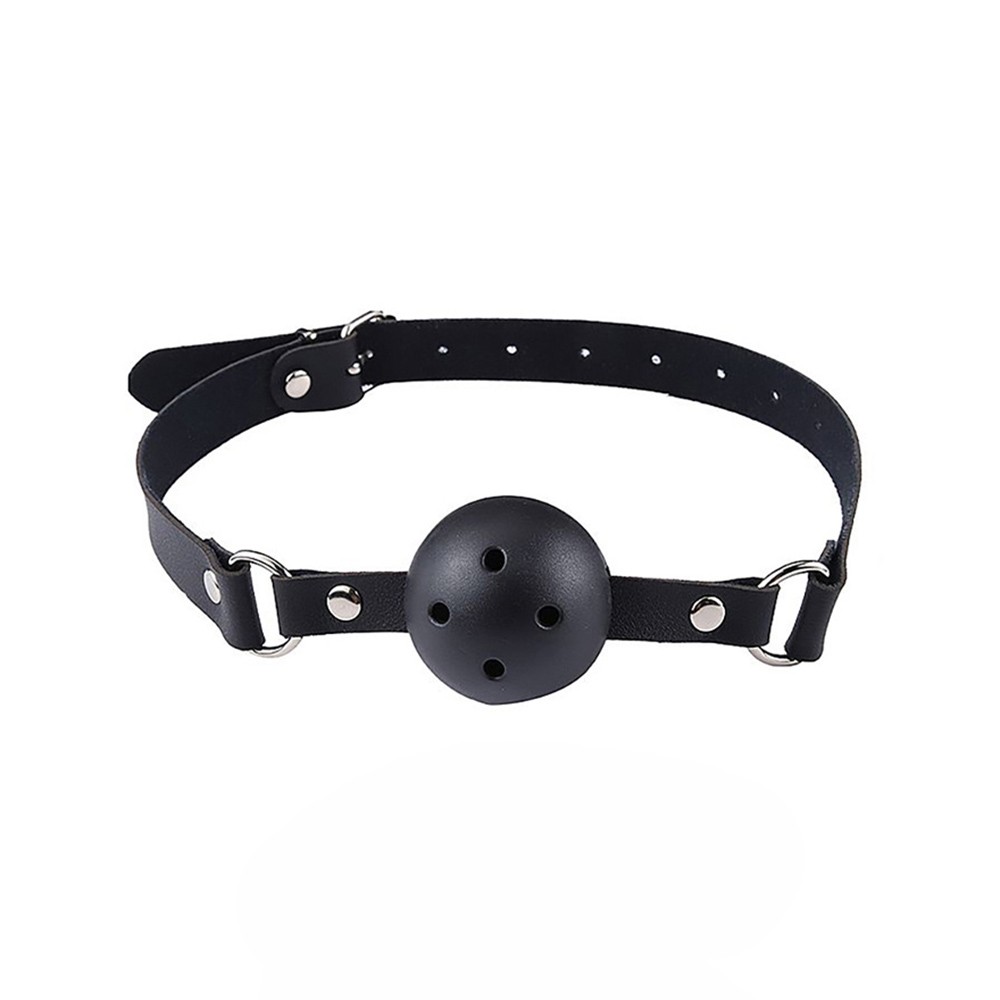 Kit Bondage 7 Itens: Morda�a tipo ball gag preta com furos para respira��o e tira regul�vel