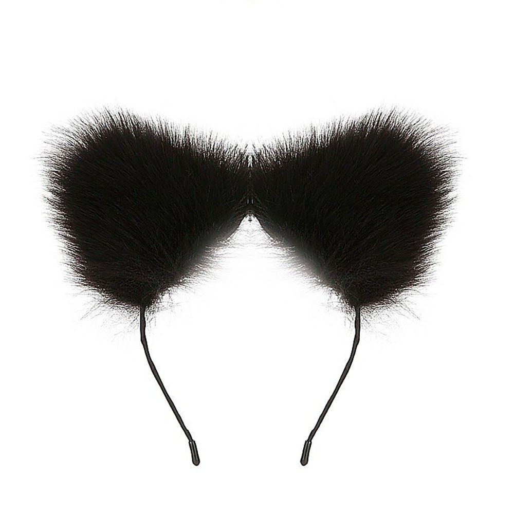 Tiara de orelhas de coelho preta peluda para Pet Play