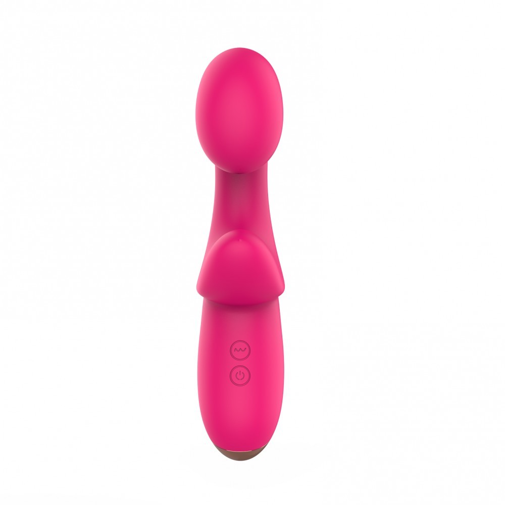 Vibrador Duplo Recarreg�vel de Silicone Pink para Ponto G e Clit�ris - Vis�o superior mostrando pontas do vibrador e base de controle
