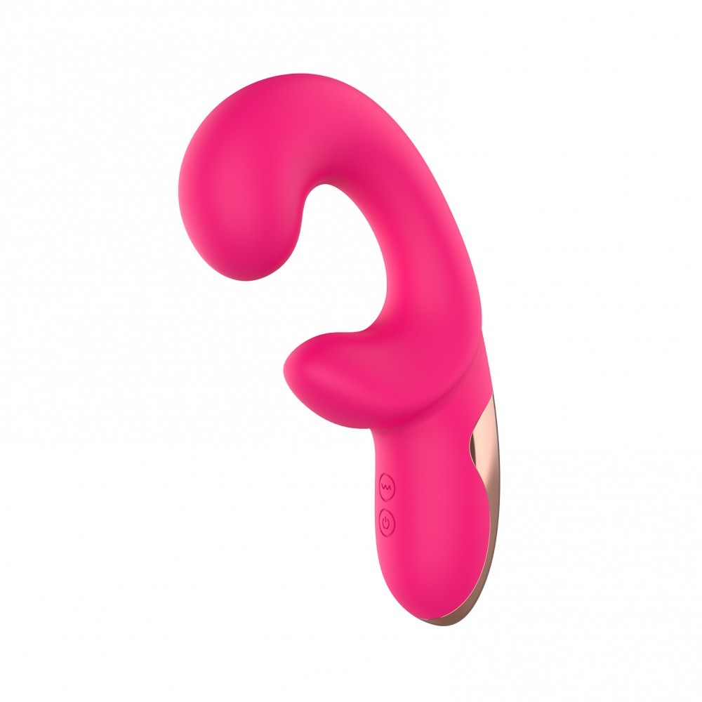 Vibrador Duplo Recarreg�vel de Silicone Pink para Ponto G e Clit�ris - Vis�o frontal mostrando a base com bot�es de controle