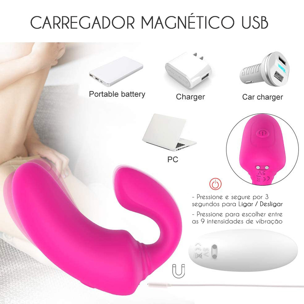 Vibrador para Casal em Silicone com Controle Remoto sem Fio Pink - vista lateral