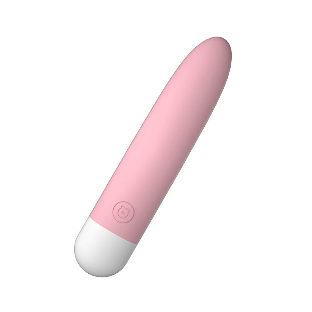 Vibrador Bullet em Silicone rosa em �ngulo, destacando a textura aveludada e a ponta arredondada