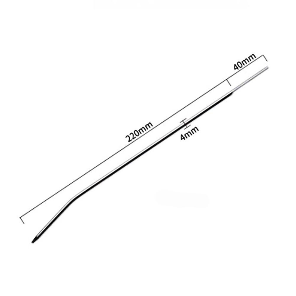 Penetrador de Uretra Curvo em A�o, imagem dimensional mostrando 220mm de comprimento principal e 4mm de di�metro