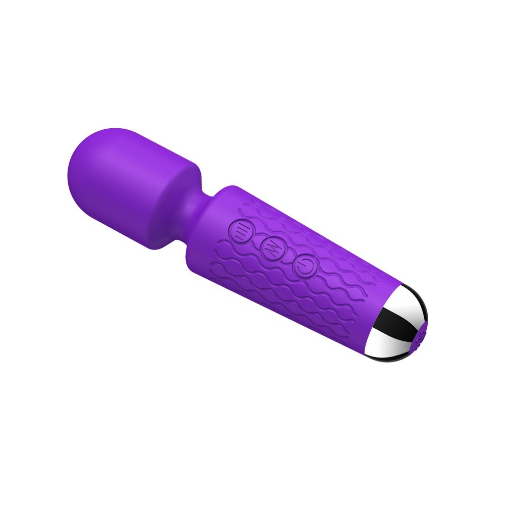 Massageador Er�tico Roxo em Silicone Aveludado, vista diagonal mostrando bot�es de controle