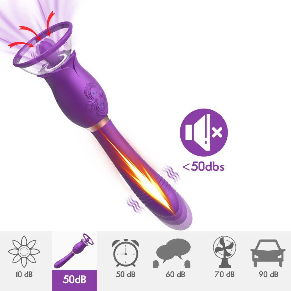 Detalhe do sugador de clit�ris do vibrador roxo, com an�is conc�ntricos que auxiliam a suc��o