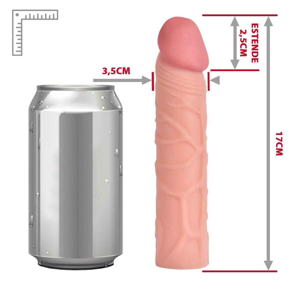Capa Peniana sem Vibrador em Cyberskin Real�stica 17 x 3,5cm Bege | Foto 06