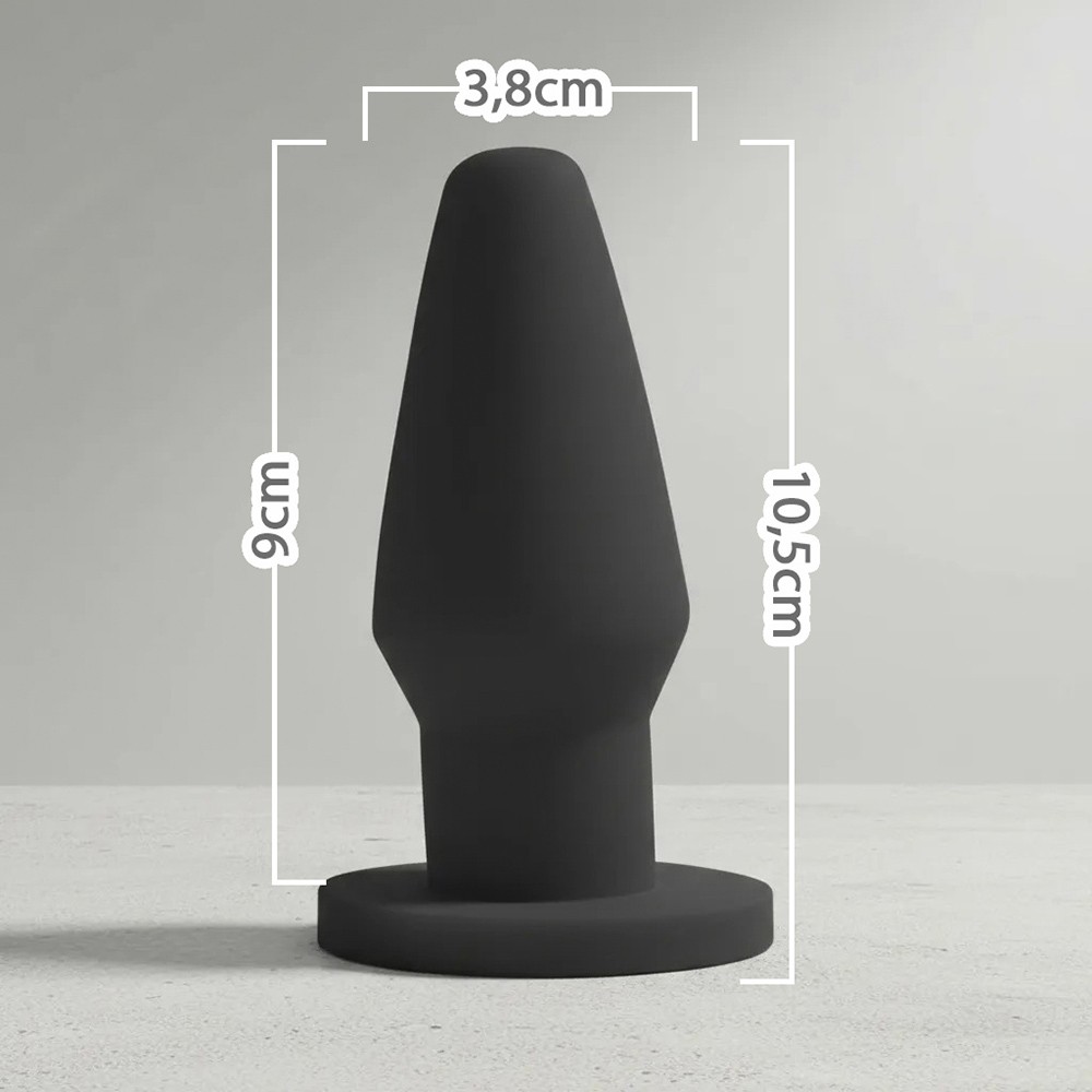 Close-up do corpo do Plug Anal C�nico Hard preto, mostrando a superf�cie lisa e a densidade do material