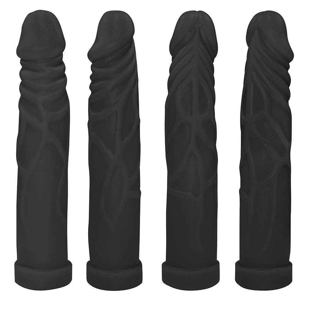 Detalhe do p�nis real�stico Tall preto em PVC Toque Macio com textura e veias