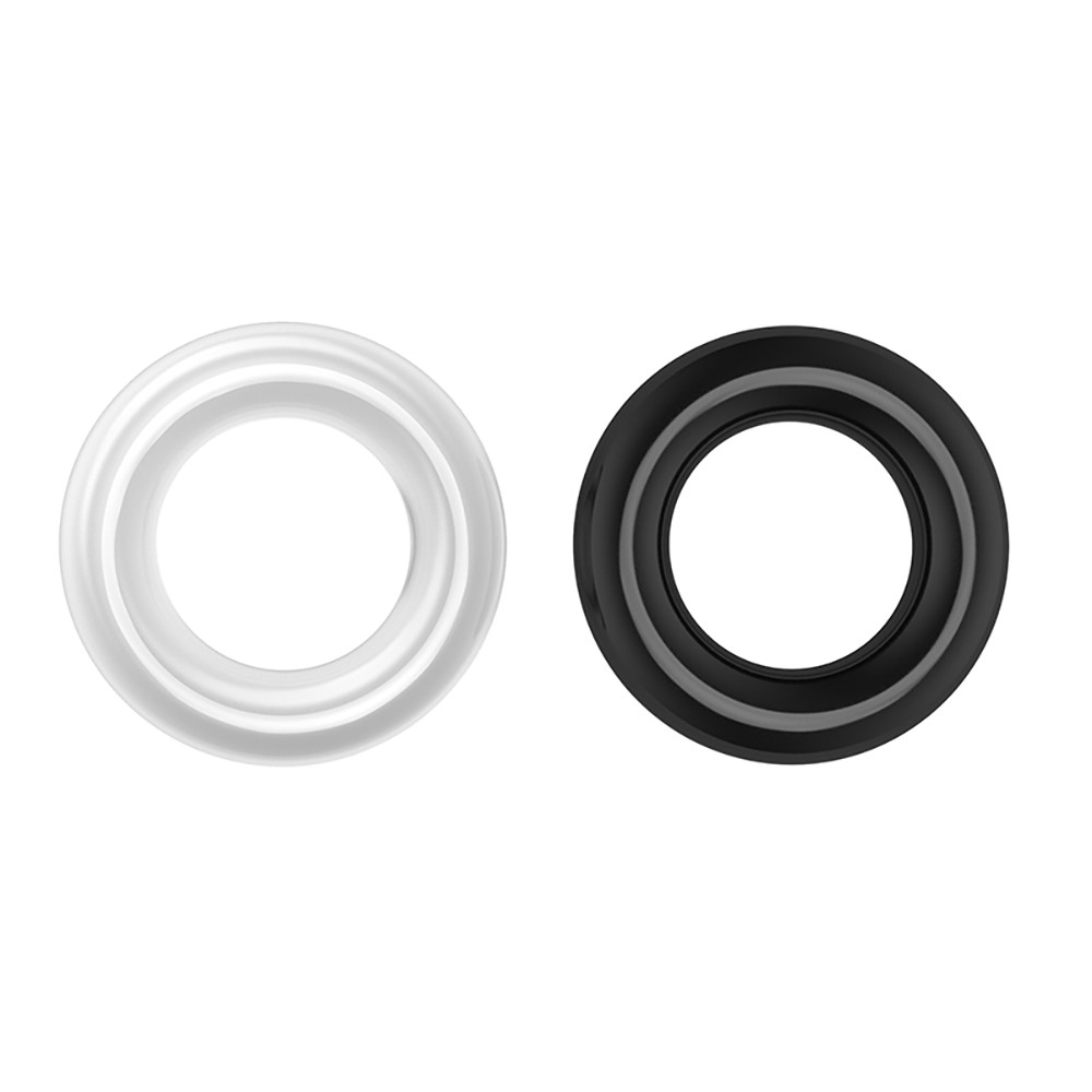 Kit com 2 An�is Penianos Flex�veis em Silicone Preto e Transparente - Detalhe dos an�is em embalagem