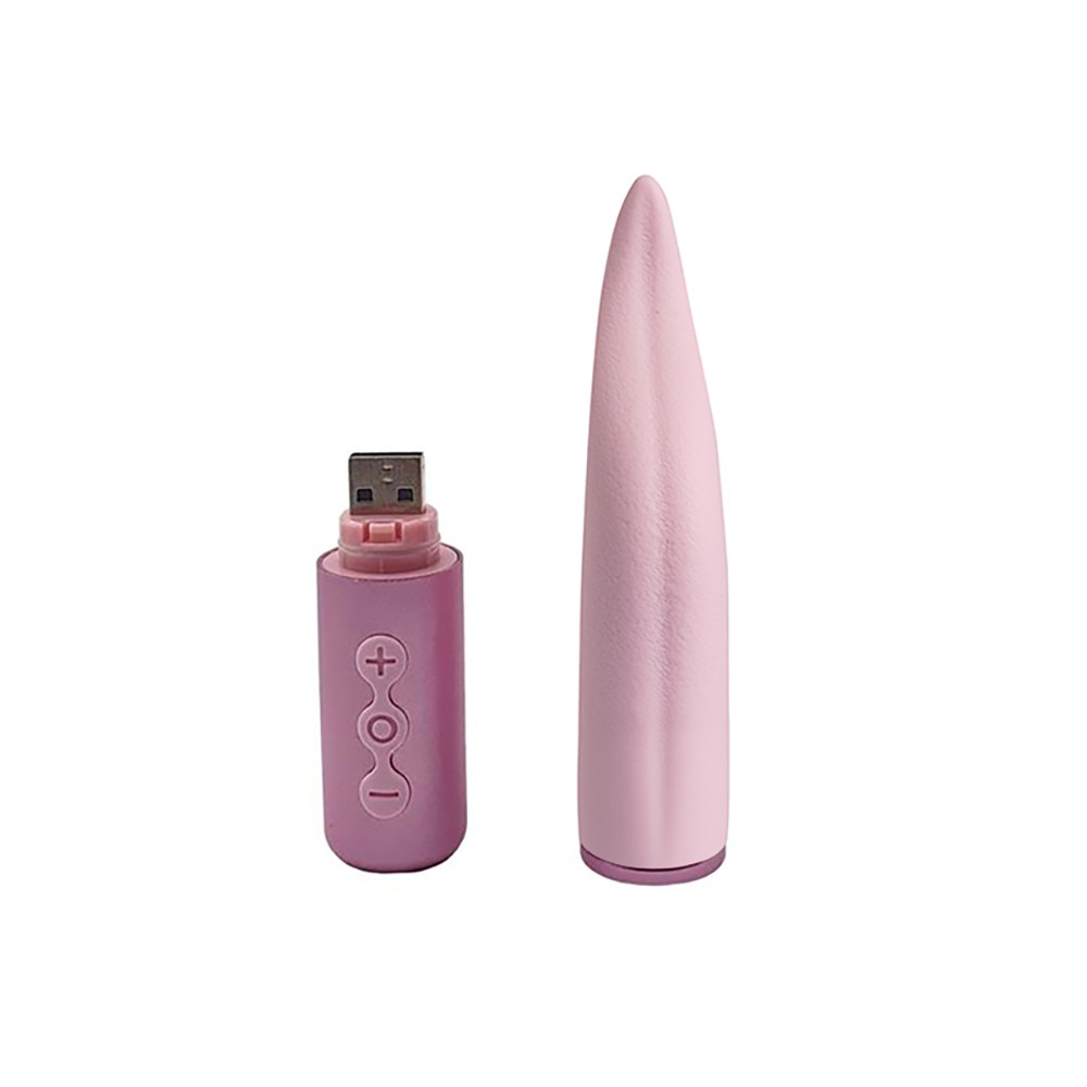Vibrador para Clit�ris em Silicone Sweets S6 Rosa desmontado, mostrando a base com porta USB para recarga e o corpo principal
