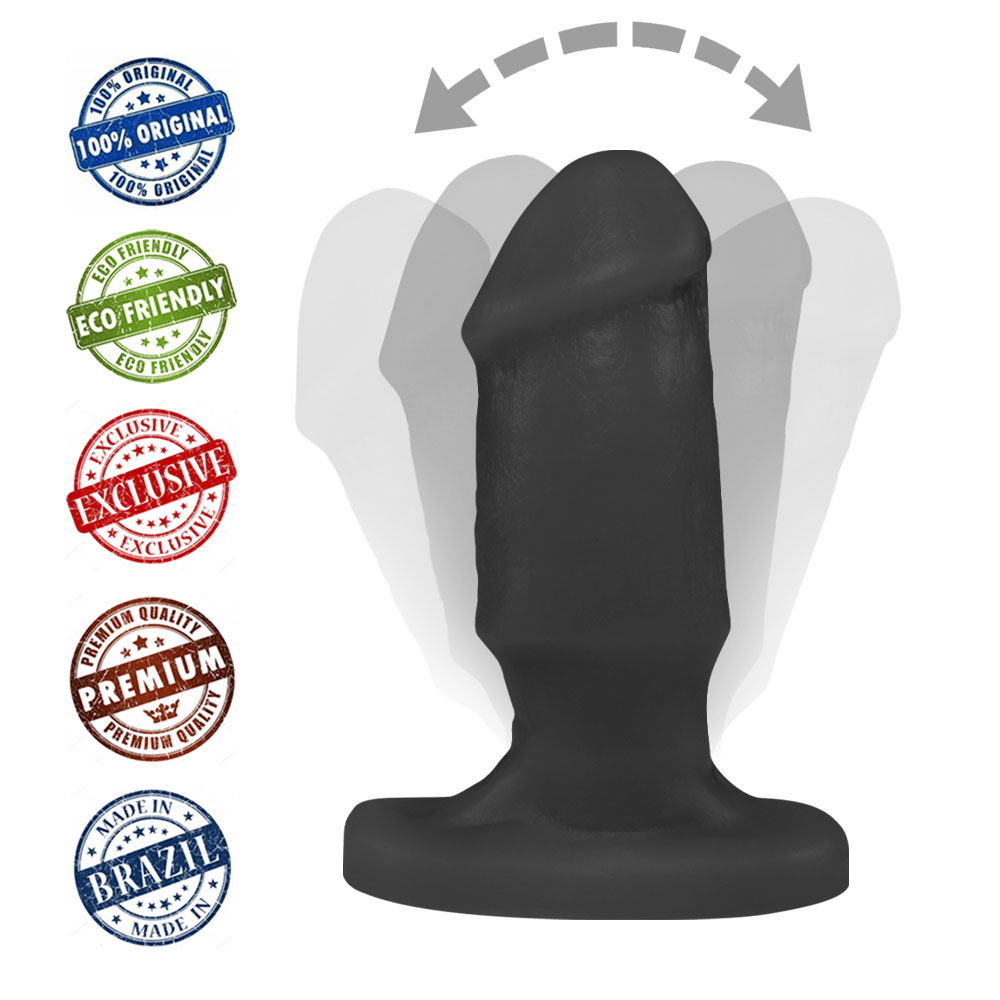 Plug Anal P�nis em PVC Flex�vel Preto, vista lateral superior, com foco na cabe�a e corpo do plug