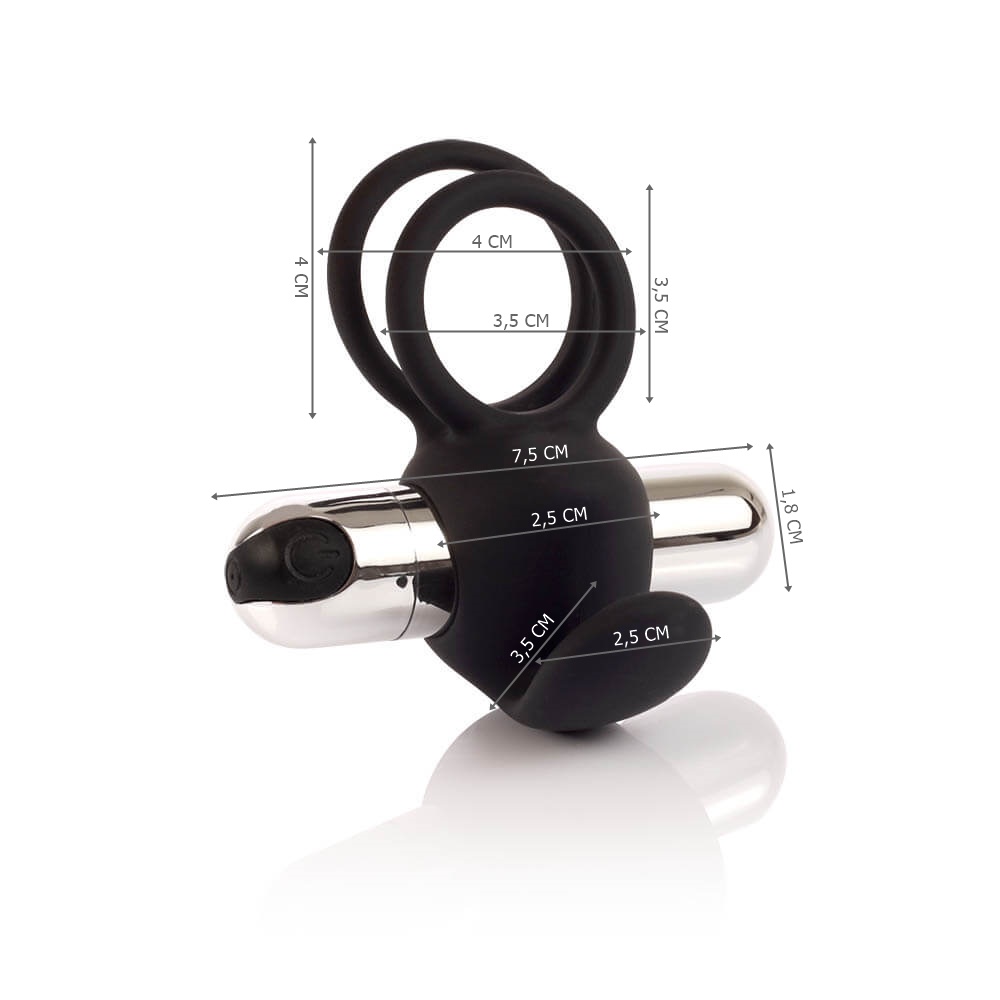 Vis�o lateral do Anel Peniano Dom Preto, destacando a textura do silicone e o design do vibrador