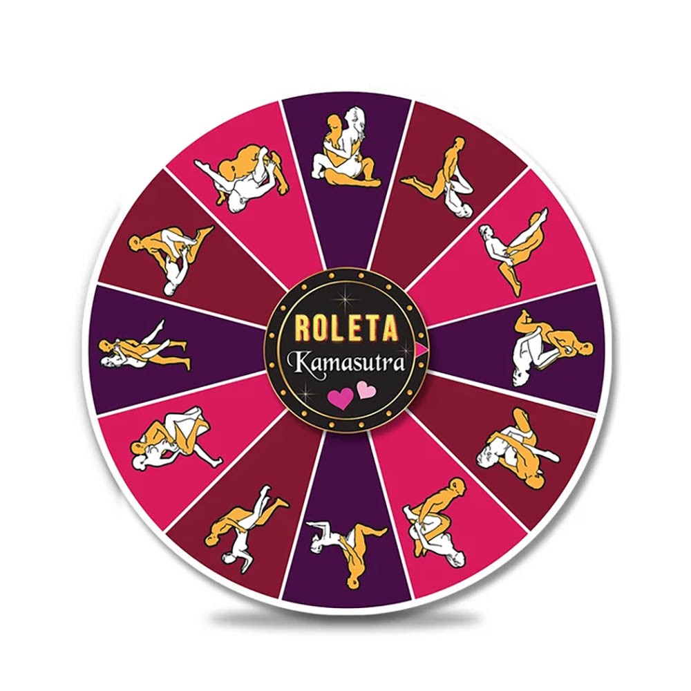 Roleta Kamasutra de Jogo de Sexo, em destaque sobre fundo branco, mostrando as diversas posi��es ilustradas de forma clara e colorida.