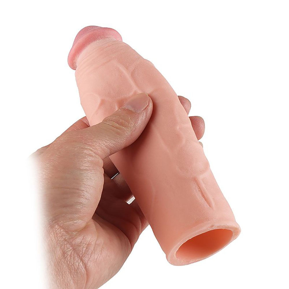 Capa Peniana sem Vibrador em Cyberskin Real�stica 16 x 3,3cm Bege vista lateral