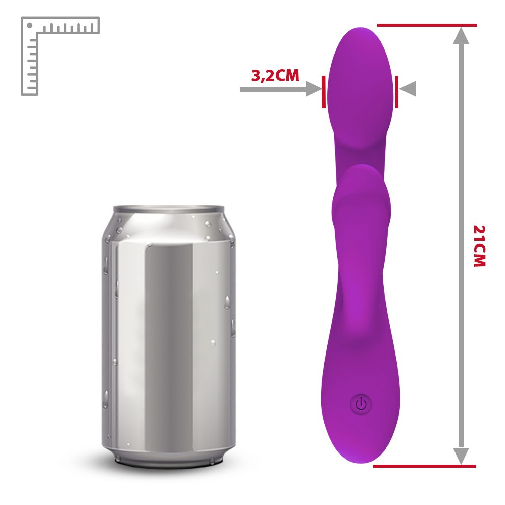 Vibrador Duplo Roxo em vista de um dos pontos de estimula��o, mostrando o material de silicone