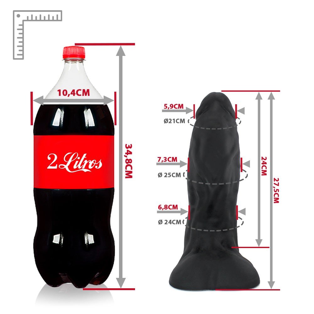 P�nis Gigante e Grosso Flex�vel com Escroto Coragem em vista lateral, destacando as propor��es e o escroto, cor preta