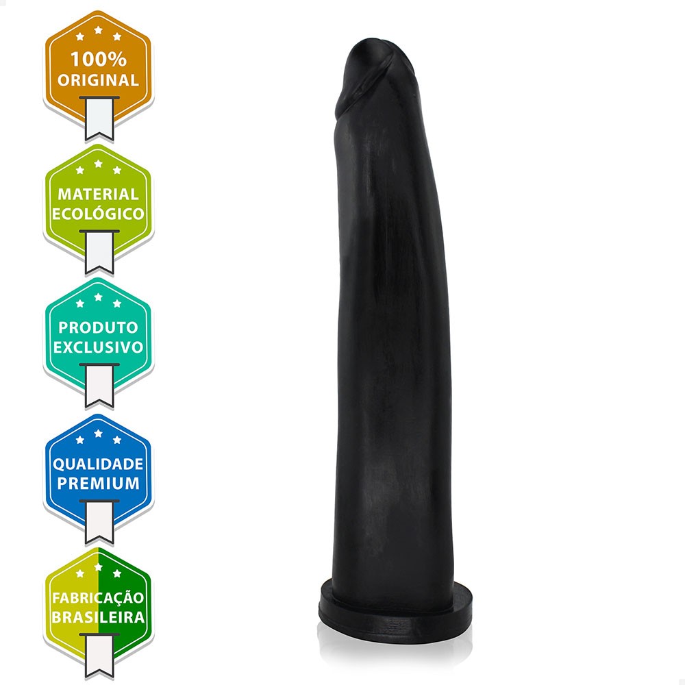 P�nis Gigante e Grosso Flex�vel Comprido 30 x 5,8cm Preto em vista lateral, exibindo a flexibilidade e a textura suave do material